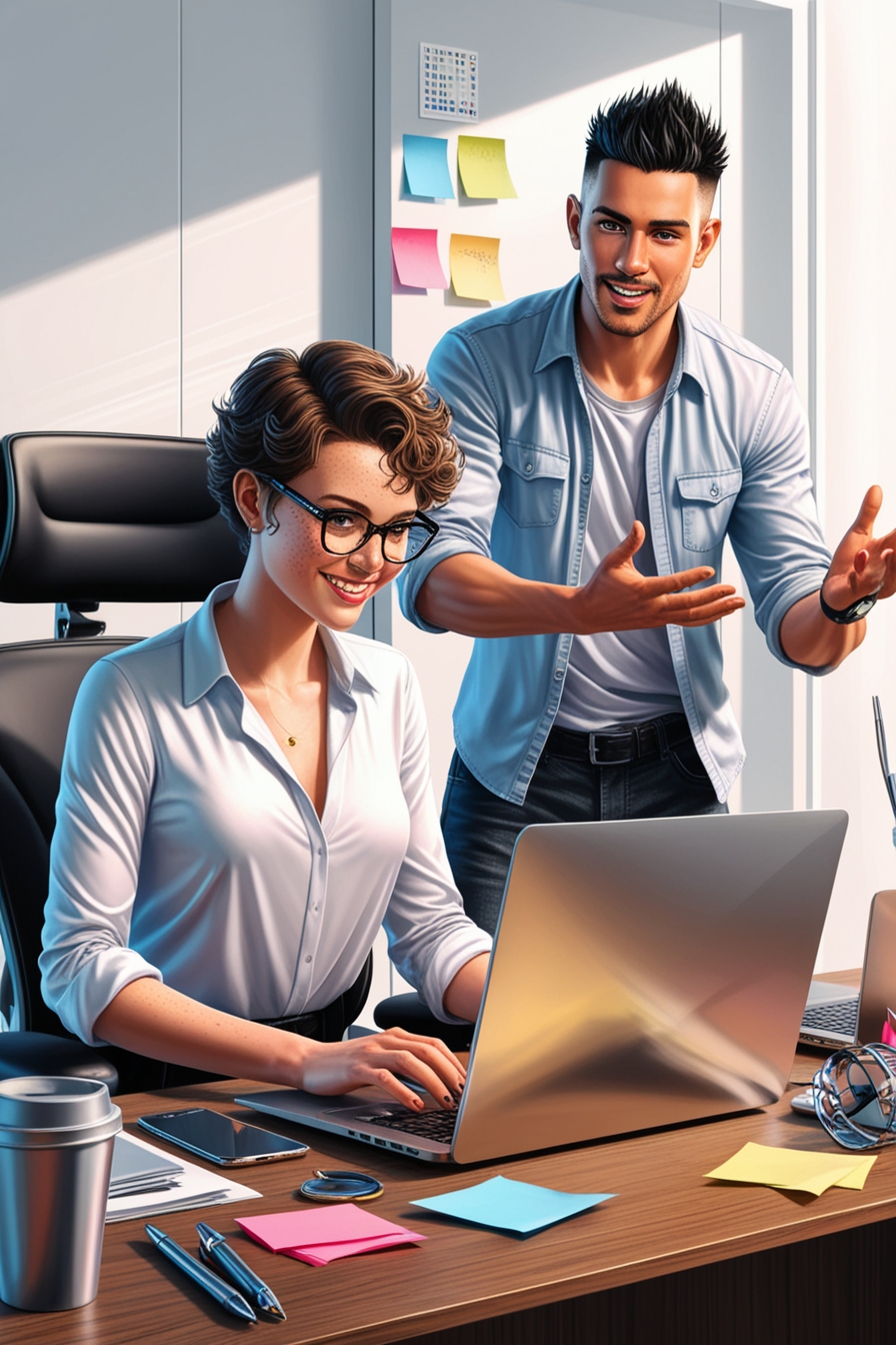 Two people working in an office